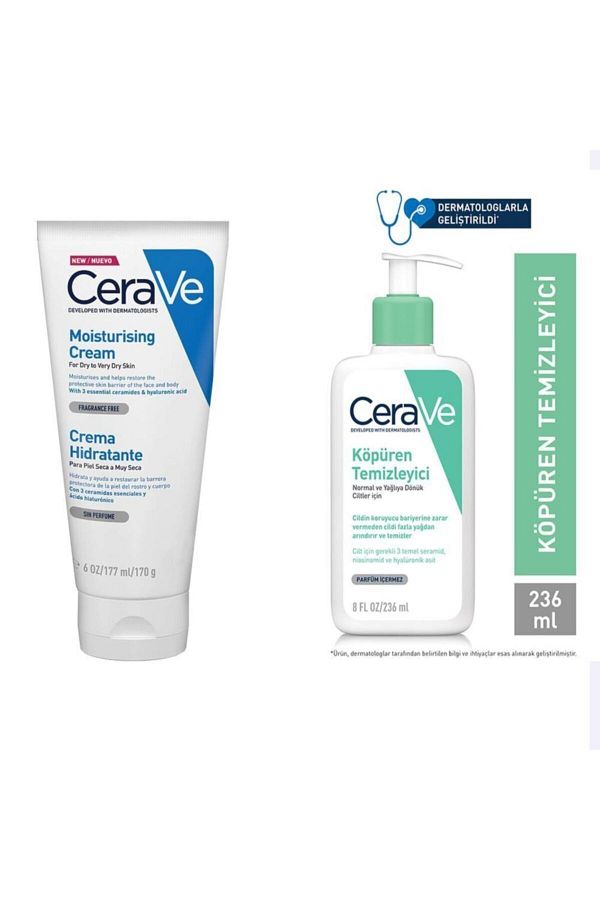 CeraVe-236 ml Oily and Combination Skin Foaming Cleanser - Moisturizing Cream 177 ml Wool 1