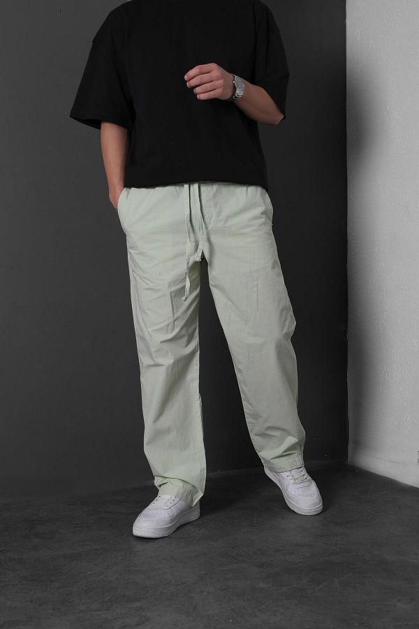 Slatra-Men's Mint Green Thin Baggy Trousers - Fabric 1