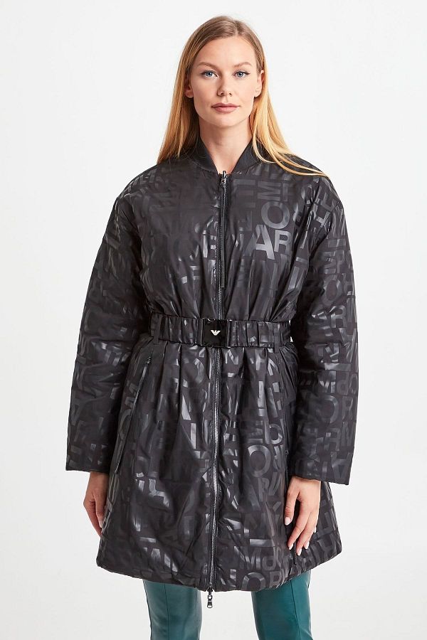 Emporio Armani Women s Double Sided Logo Patterned Waist Tied Black Coat 6h2l62 2nndz 999 Trendyol