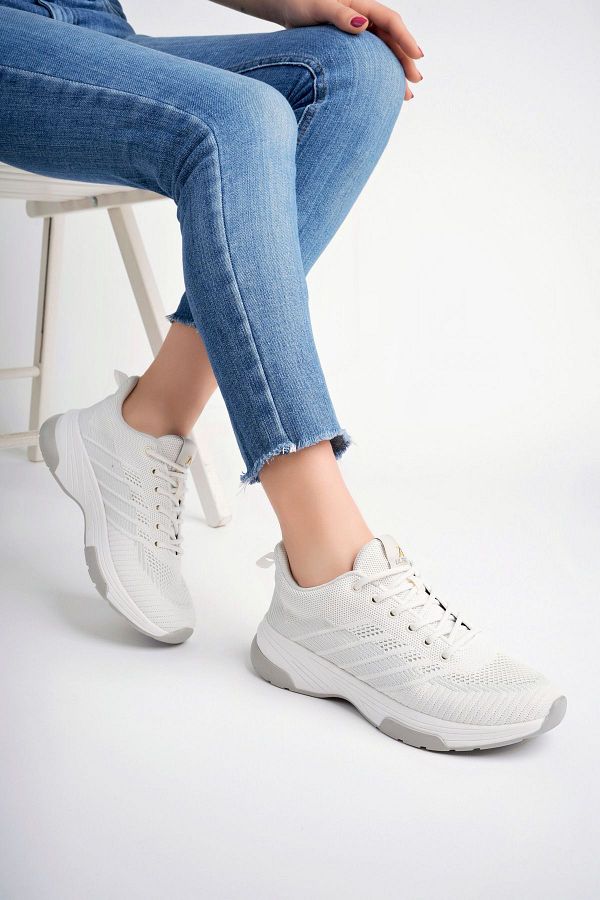 pasyone-White Women's Knitwear Casual Sneaker Shoes 1
