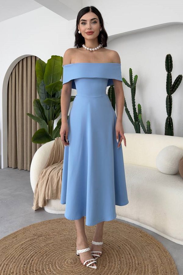 WOMAN VISION-Rochie midi evazată Atlas Baby Blue - Guler Madonna 222 1