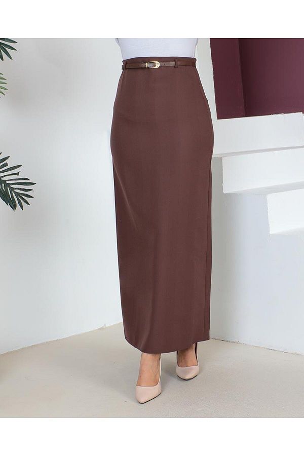 NRS Brown Belted Pencil Skirt Trendyol