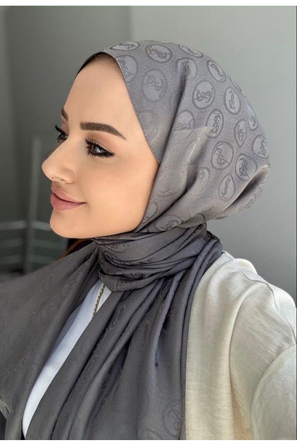 Misa-Jacquard Gray Silk Shawl 1