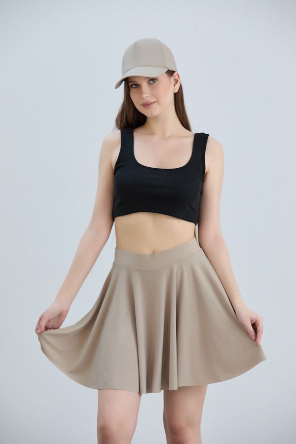 YUSUF CAN KARATAŞ KARATAŞ GİYİM-Mink Flared Sandy Fabric - Fusta scurtă cu volan, talie elastică 1