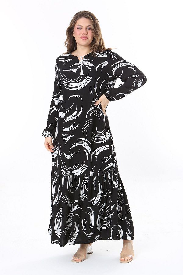 Şans-Schwarzes Viskosekleid mit Lagenrock in Übergröße – Langarm 65N37958 1