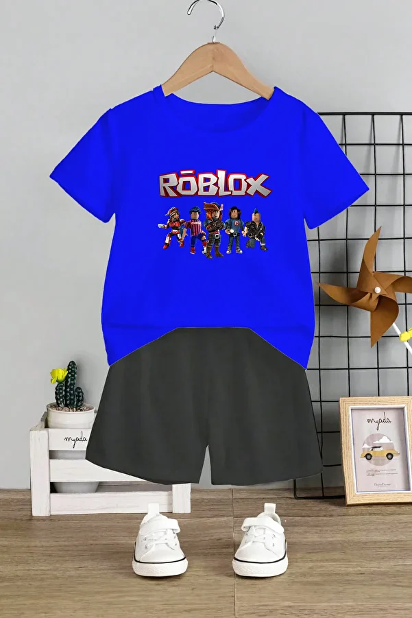 MYADA-Roblox Printed Children's Set - Crew Neck, Elastic Shorts, Set of 2 11001 1