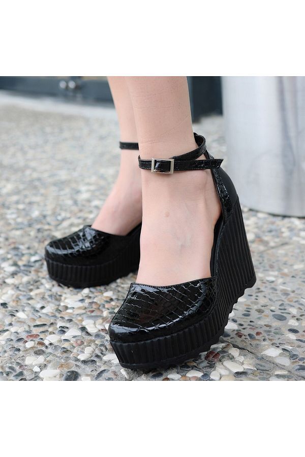 Black patent wedge heel shoes hotsell