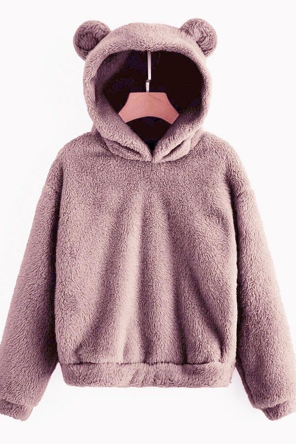 Millionaire-Damen Rosa Teddybär Teddybärohren Kapuzenpullover Plüsch Übergröße Sweatshirt Hoodie 1