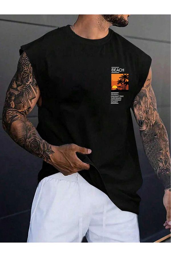 BENROMA Unisex Sleeveless T-shirt - Beach Printed Design BENROMA Unisex Sleeveless T-shirt - Beach Printed Design