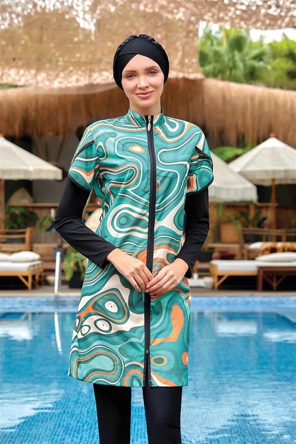 ZF BUTİK-Costum de baie hijab cu fermoar complet ondulat - Costum de baie ZF 1