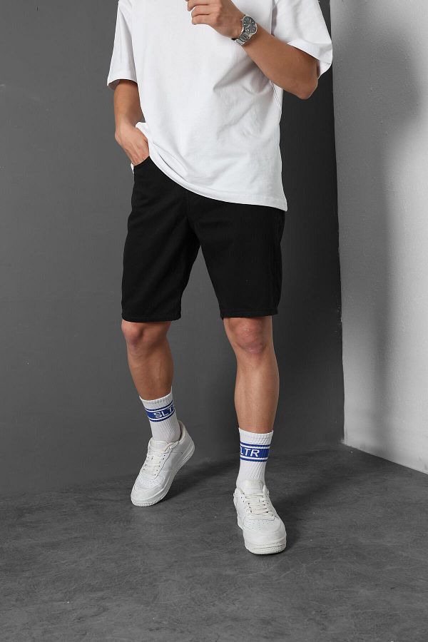 Slatra-Men's Black Denim Shorts - Above Knee Design 1