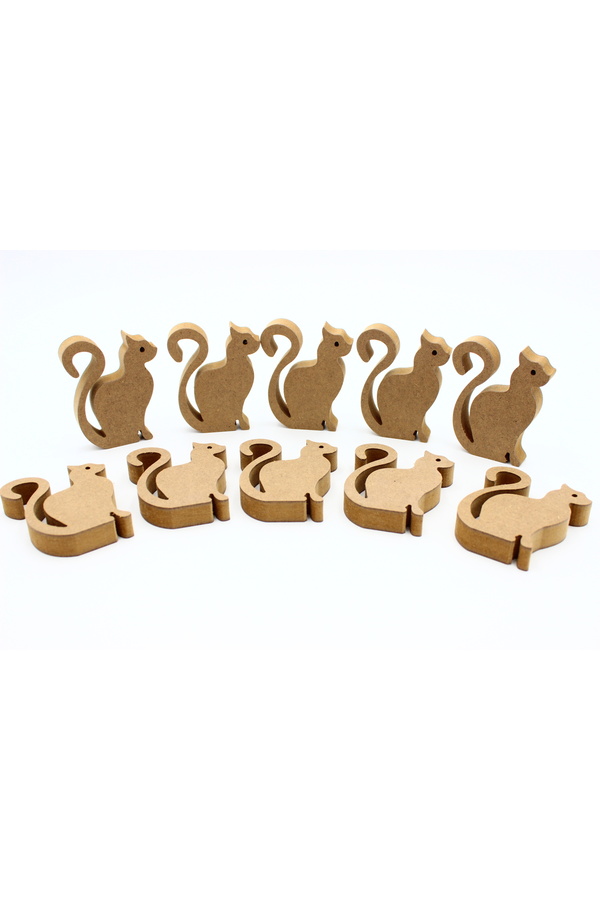 na neşeli ahşap-10 Pieces of Upright Cat Figures with Tail - Preschool Training Activity 1