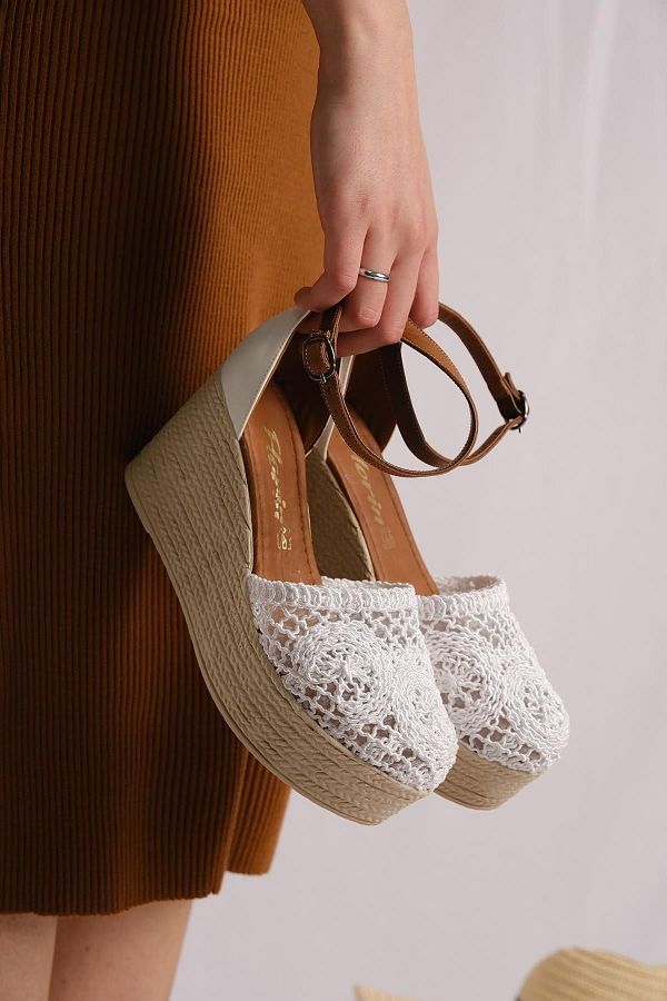 Oksit Calla Lace Detailed High Sole Wedge Heel Women s Sandals Trendyol
