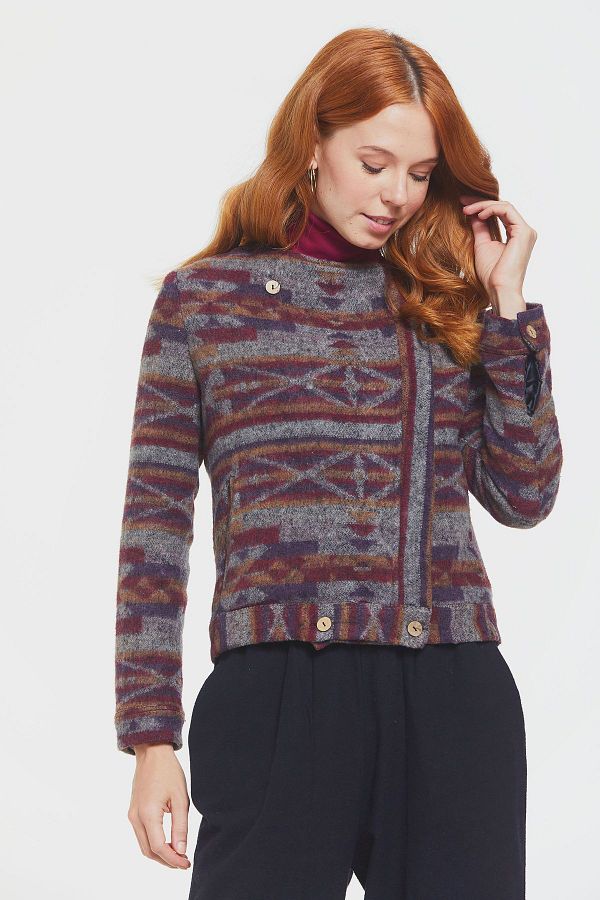 Clandestino-Ethnic Patterned Button Detailed Jacket Purple 1