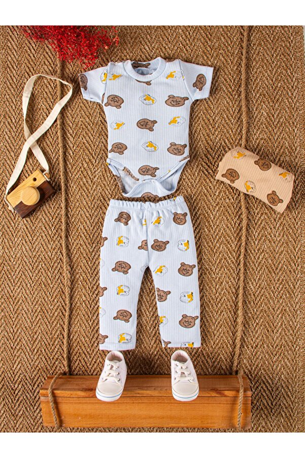 Mai Perla Ayıcık Desenli Çıt Çıtlı 2'li Bebek Takım