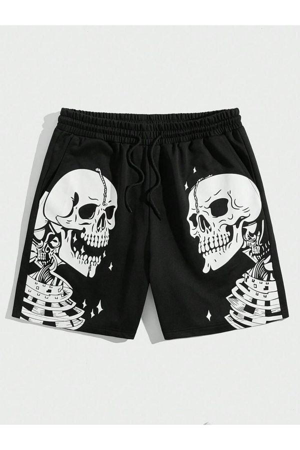 Gofeel-Y2K Skeleton Printed Unisex Oversize Shorts 1