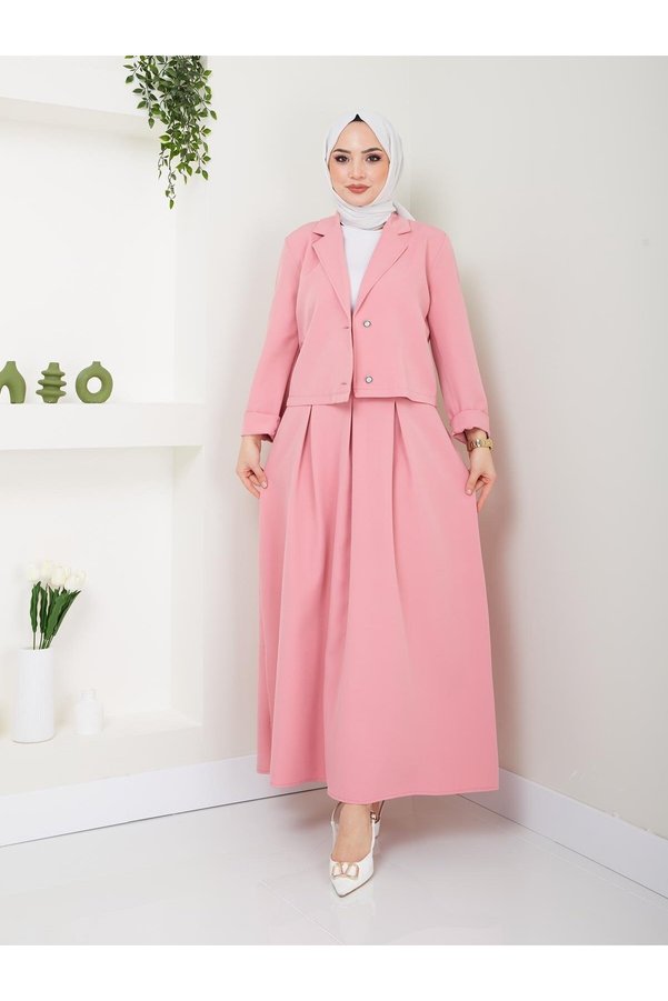 moda periy Pleated Women's Jacket and Skirt Set - Hijab Combination