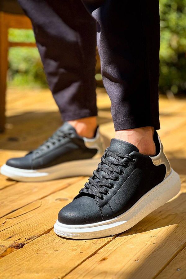 Joy Man J X500 Orthopedic Sole Men s Sports Sneakers Casual Black Silver Lace up Shoes Trendyol