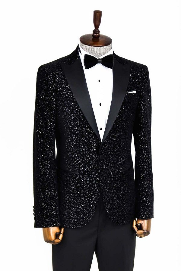 Wessi Black Slim Fit Leopard Patterned Men s Tuxedo Jacket Wessi Trendyol
