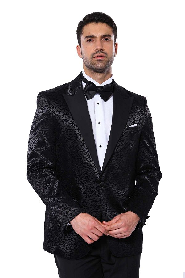 Wessi-Wessi Black Patterned Tuxedo Jacket 1