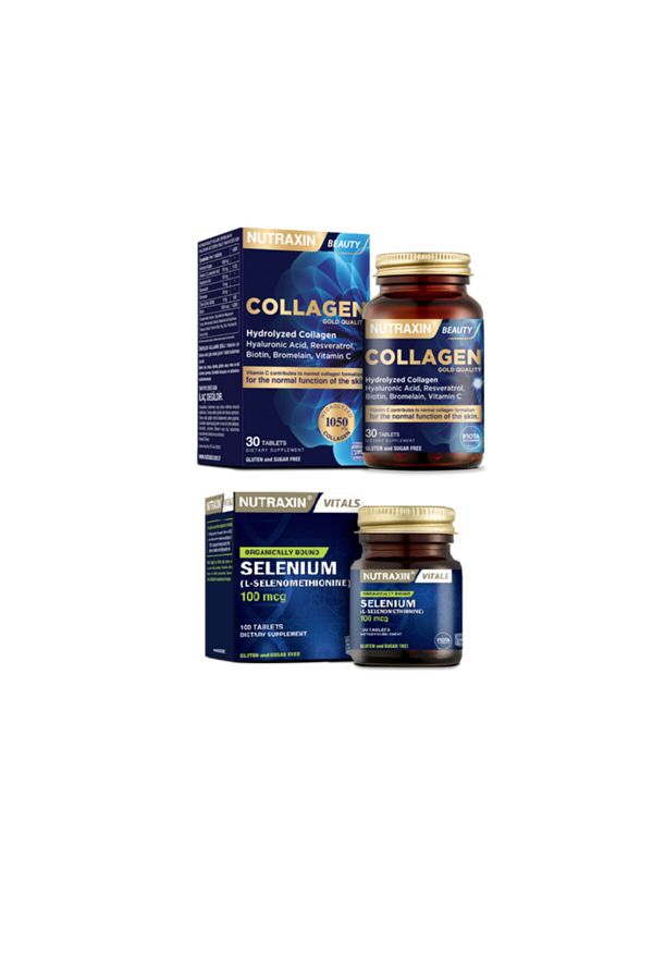 Nutraxin-Zinc Hydrolyzed Collagen Containing Hyaluronic Acid and Biotin 30 Tablets + Selenium 100 Mcg 100 Tablets 1