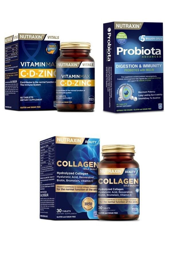 Nutraxin-5 in 1 Immuns - 60 Tablets Containing Beta Glucan, Vitamin Max C-D-Zinc and Collagen Hydrolyzed 1