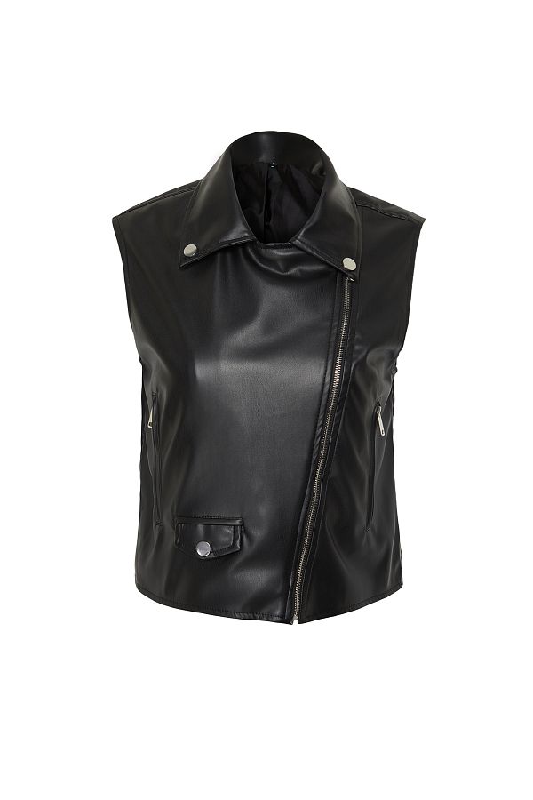 Trendyol Collection Faux Leather Black Biker Vest TWOAW25YE00014 Trendyol