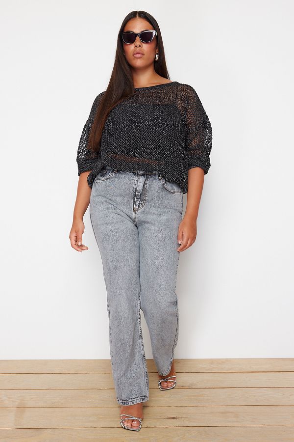Trendyol Curve-High Waist Gray Long Straight Jeans - TBBSS24CJ00045 1