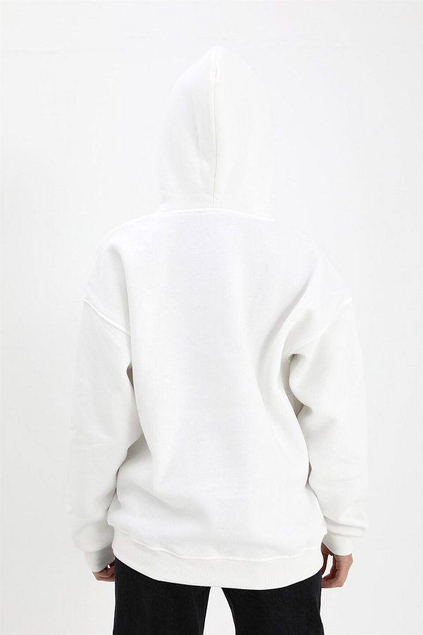 Erdem Hooded Kangaroo Pocket Oversize Sweatshirt Ecru Trendyol