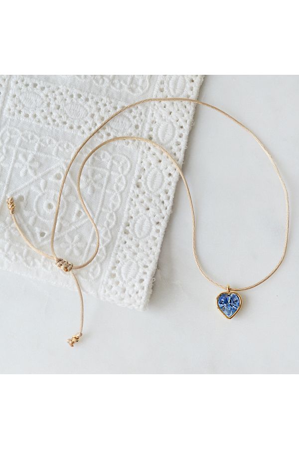 Bimotif Gold Plated Light Blue Swarovski Heart Adjustable Rope Necklace Trendyol