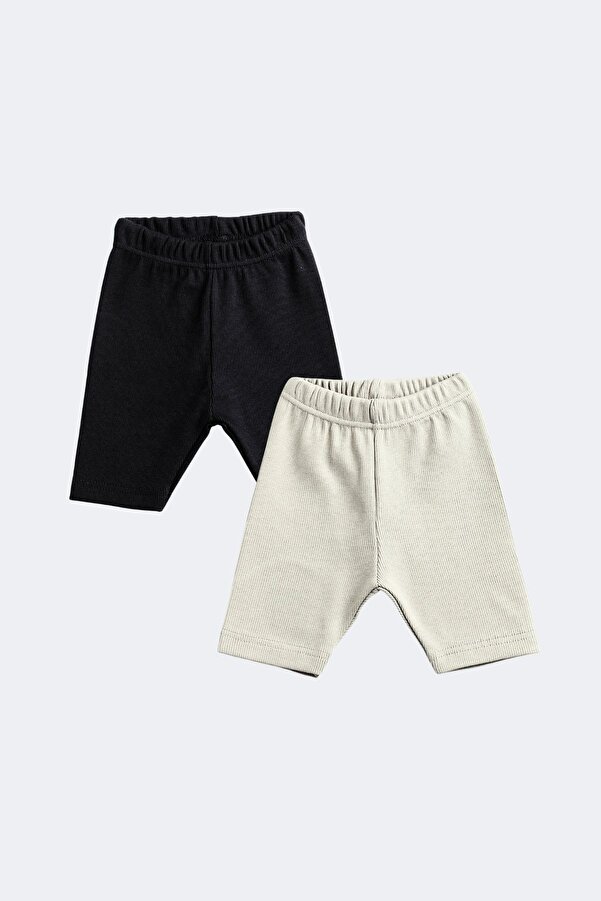 Minytrendy Bebek Çocuk 2'li Set Kaşkorse Basic Biker Tayt Fitilli Kısa Yazlık Tayt 9 Ay 3 Yaş