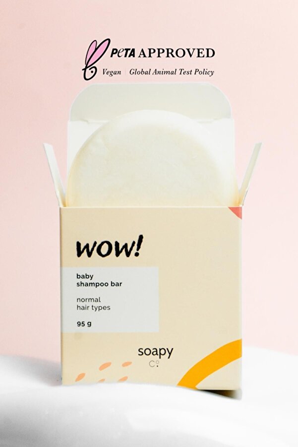 Soapy Co wow! Bebek Katı Şampuan 95g - Parabensiz, Sülfatsız, Silikonsuz ve Boyasız - Hassas ve Normal Saçlar