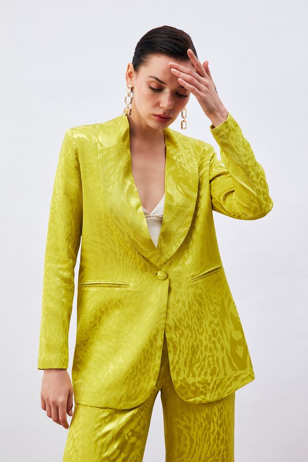 Sateen-Jachetă din satin cu model verde ulei 1