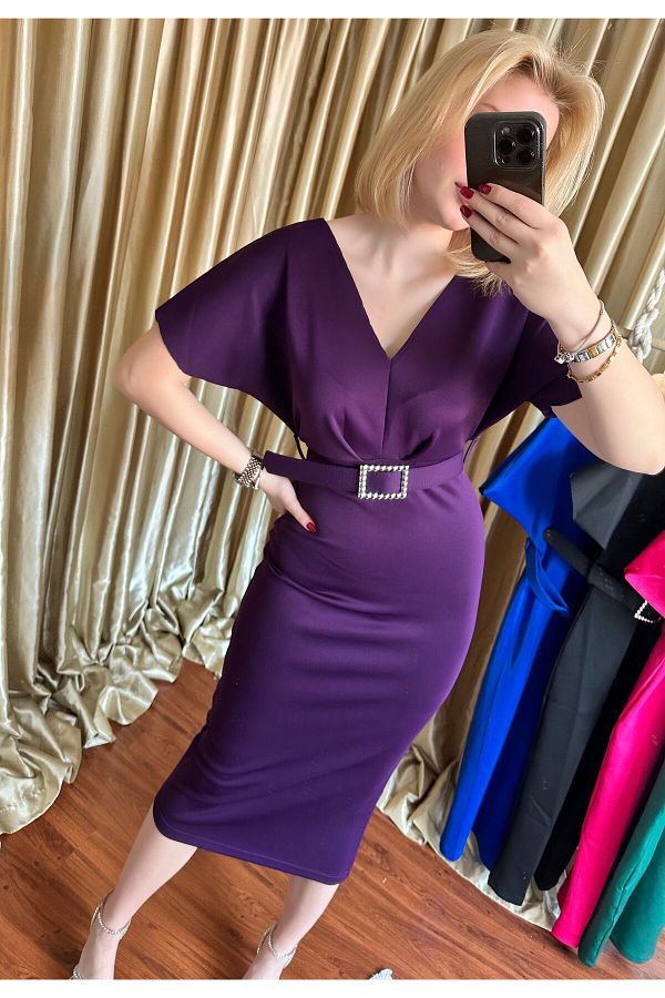 Purple belted dress deals