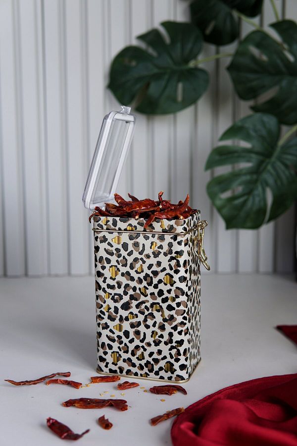 EVLE-Er048-v4 Leo Patterned Rectangular Metal Storage Container 8x10 Cm 1
