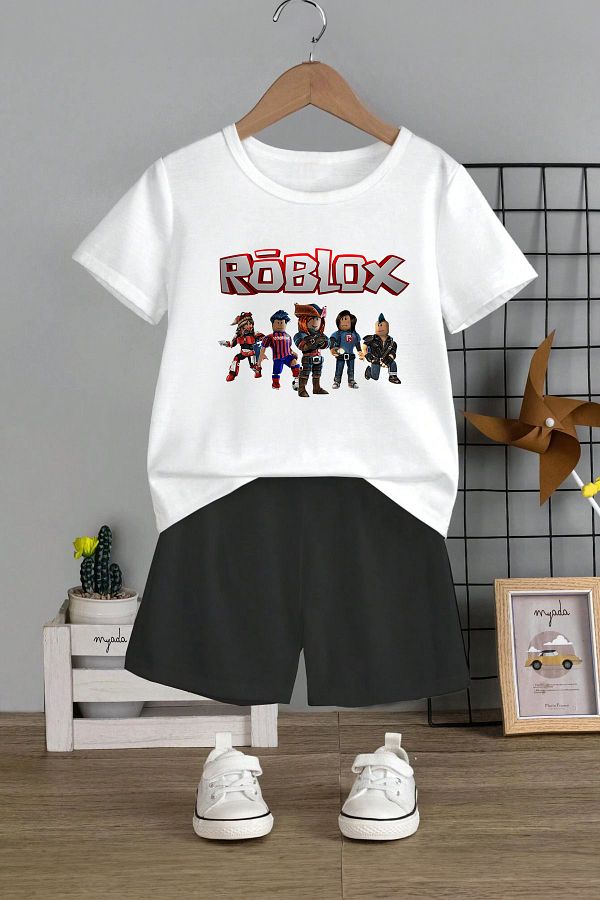 MYADA Set pentru copii cu imprimeu Roblox Decolteu pantaloni scur i elastici set de 2 11001 Trendyol