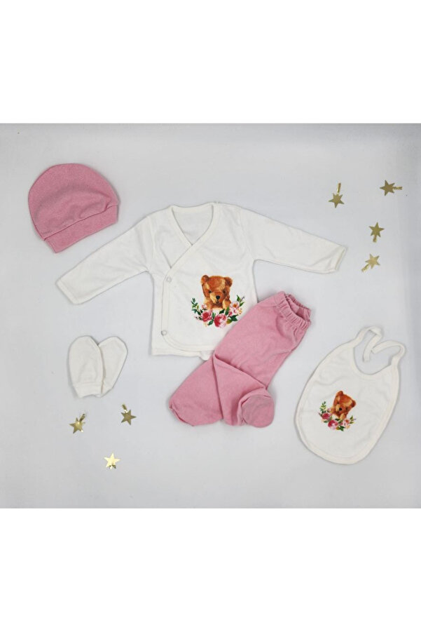 By Cwhr %100 Pamuk Kutulu Yenidoğan Kız Bebek 5 Li Hastane Çıkış Seti Kız Bebek 5 Li Hastane Çıkışı