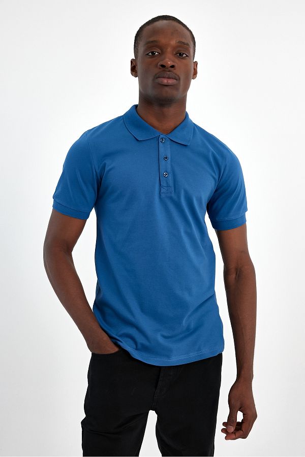 CLIPMAN Blue Slim Fit Men s Polo Collar Cotton T Shirt Non Shrinkable Trendyol