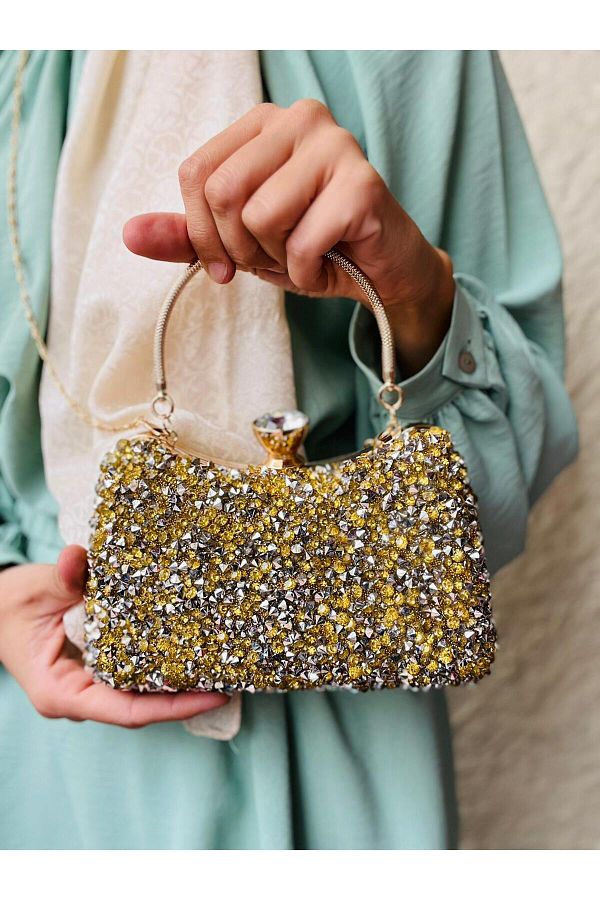 Canta Trend Women s Large Rhinestoned Long Chain and Hand Hold Strap Evening Bag We Break Sales Records Trendyol