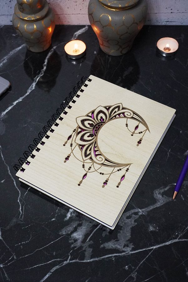 markcat-Mandala Patterned Notebook with Wooden Cover - Unlined Agenda and Daily Use - A5 Memory Book 1