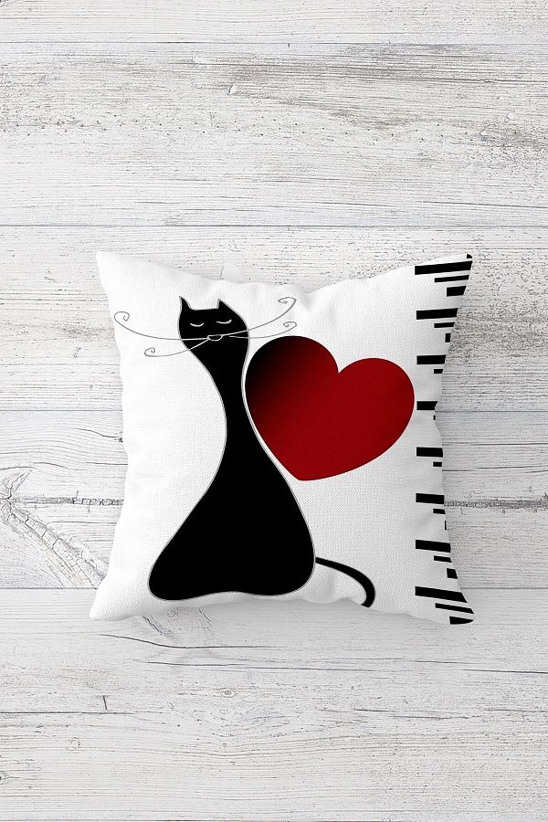 on the clouds-Red Heart Cat One Side Printed Hidden Zipper Pillow Case Throw Pillow Sofa Pillow Case 1