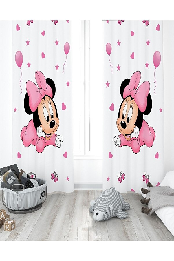 Evpanya Minnie Desenli Çocuk Odası Perdesi ( Tek Kanat Fiyatlandırma )
