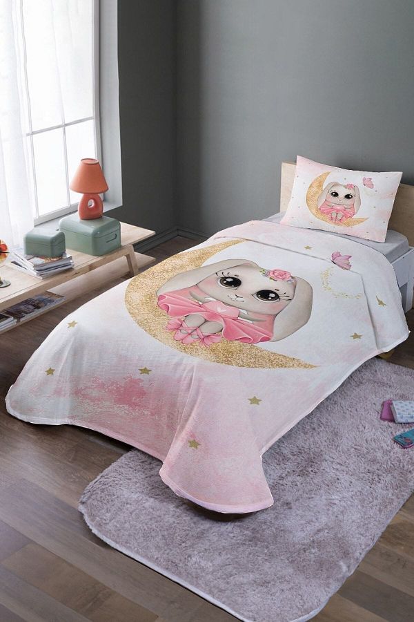 EVPANYA-Rabbit on the Moon Patterned Single Pique Set and Bedspread 1