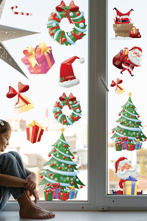 Dijitalya-12 Piece New Year Themed New Year Glass Wall Door Decoration Sticker Decal Set 1