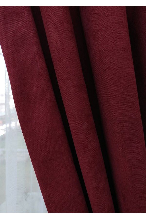 Evdepo Home-Claret Red Solid Color Background Curtain, Pleat-Free Flat Planting, Extra-Force Drawstring, Single Wing 1