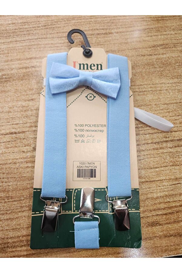 NEKİBUKİ Bebe Mavi Pantolon Askısı Ve Papyon Takım