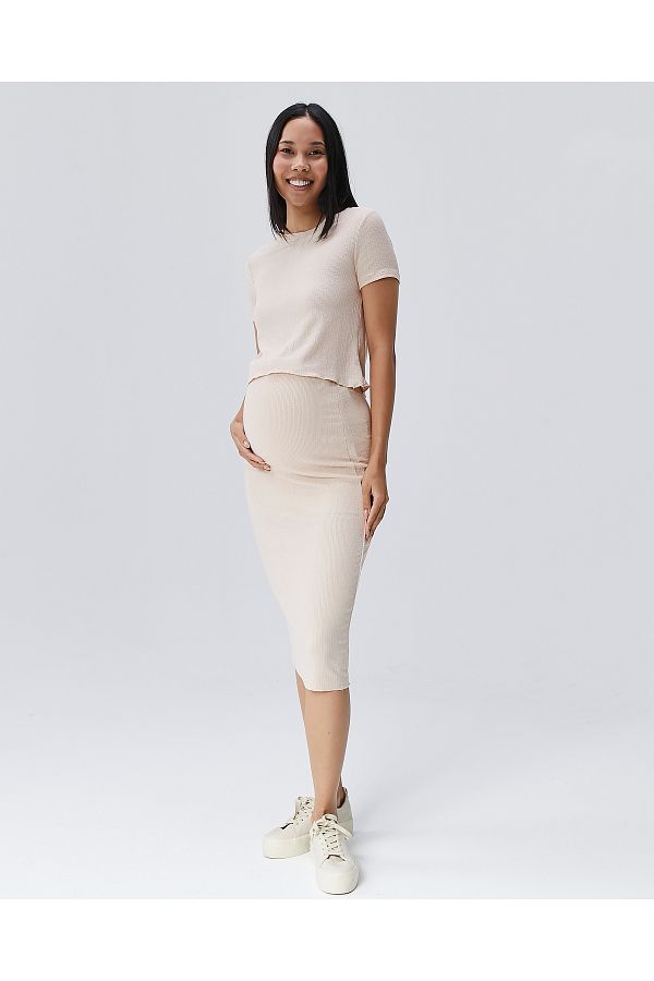 Lyn Mama George Beige Adjustable Waist Maternity Skirt Top Set Trendyol