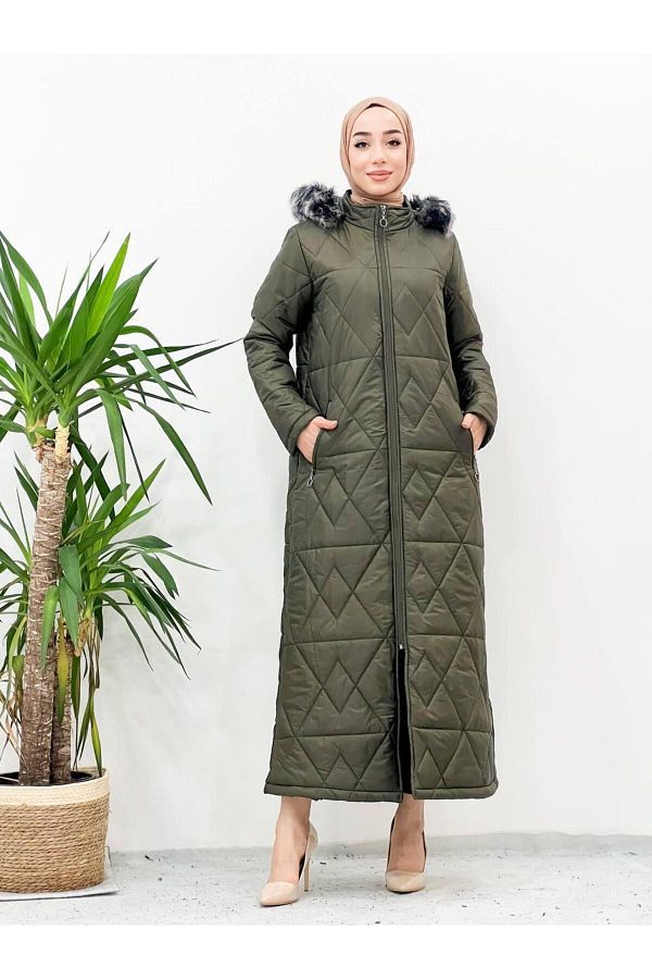 Rmg Rota full length quilted coat khaki