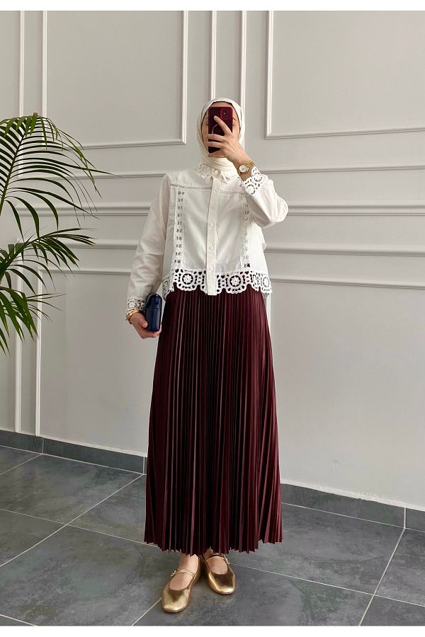 Burgundy skirt pleated cheap