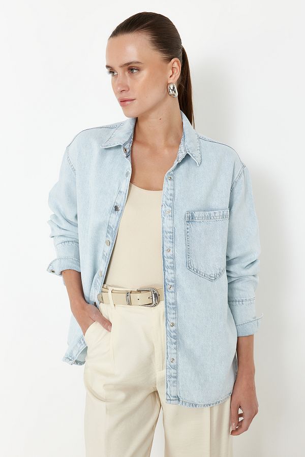 Trendyol Collection Light Blue Lyocell Oversize Denim Shirt